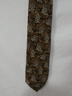 PIERRE BALMAIN PARIS Made In Italy 100% Silk Floral Brown Tan Beige Tie Necktie